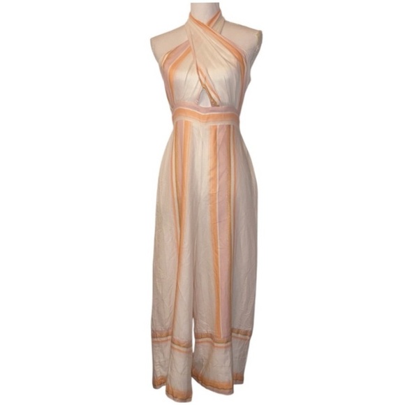 Amanda Uprichard (Anthropologie) Christie Jumpsuit Orange White Size Small - Picture 1 of 6